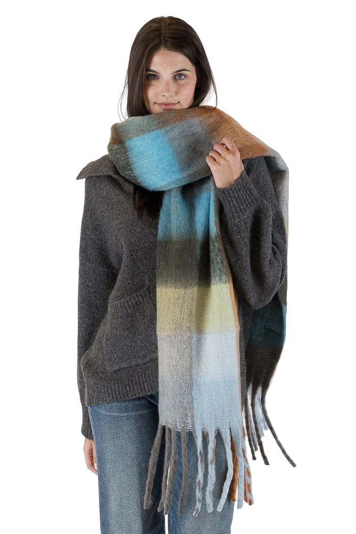 Check Scarf - Teal/Brown