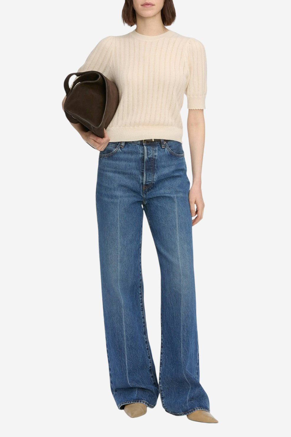 The Ladder Pointelle Sweater - Cream - Shop Yu Fashion