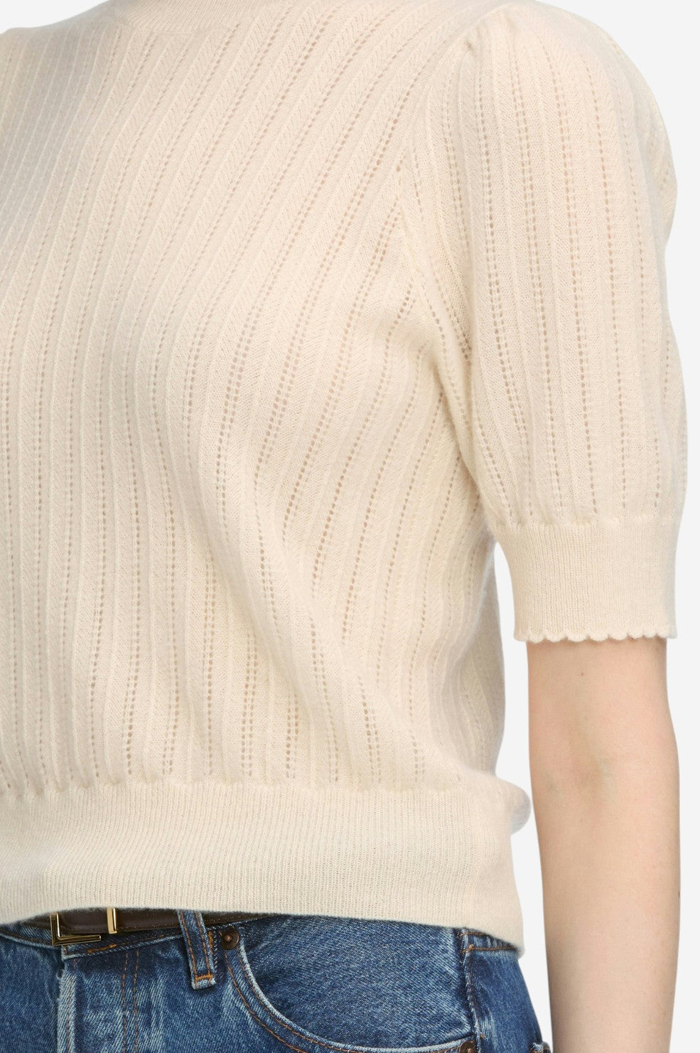 The Ladder Pointelle Sweater - Cream - Shop Yu Fashion