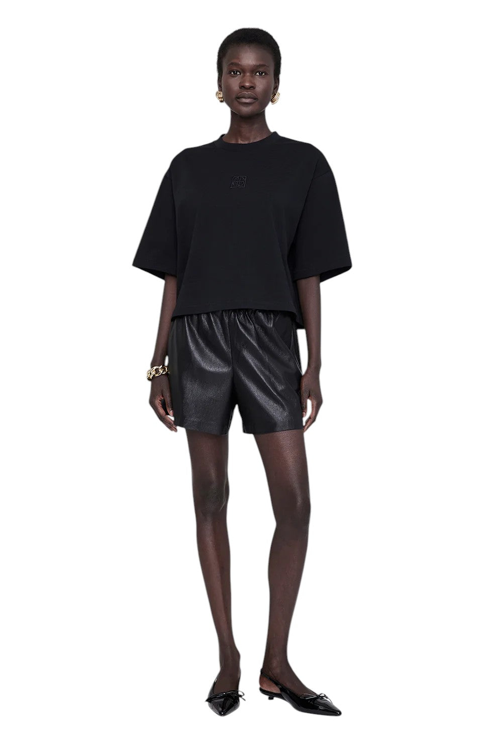 Myers Cropped Tee Framed Monogram - Black - Shop Yu Fashion