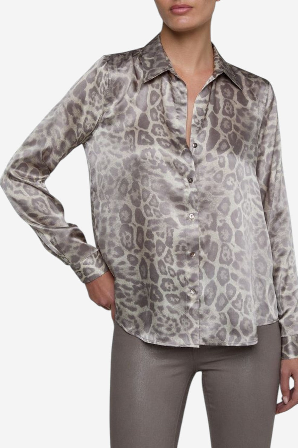 Tyler Silk Blouse - Grey Multi Leopard