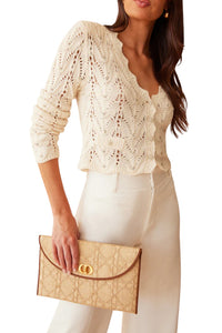 Blake Crystal Pointelle Cardigan - Natural
