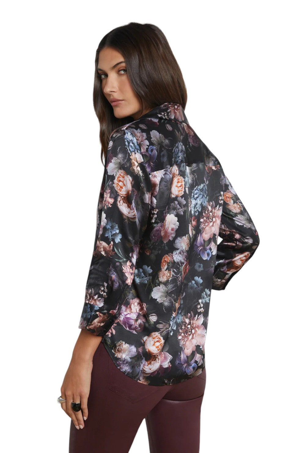 Dani Silk Blouse - Black Multi Vintage Oil Flower - Shop Yu Fashion