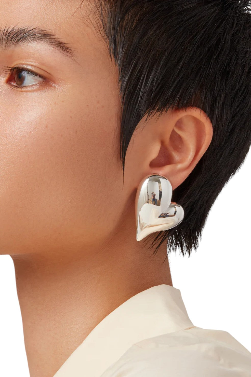 Mega Art Heart Button Earrings - Silver - Shop Yu Fashion