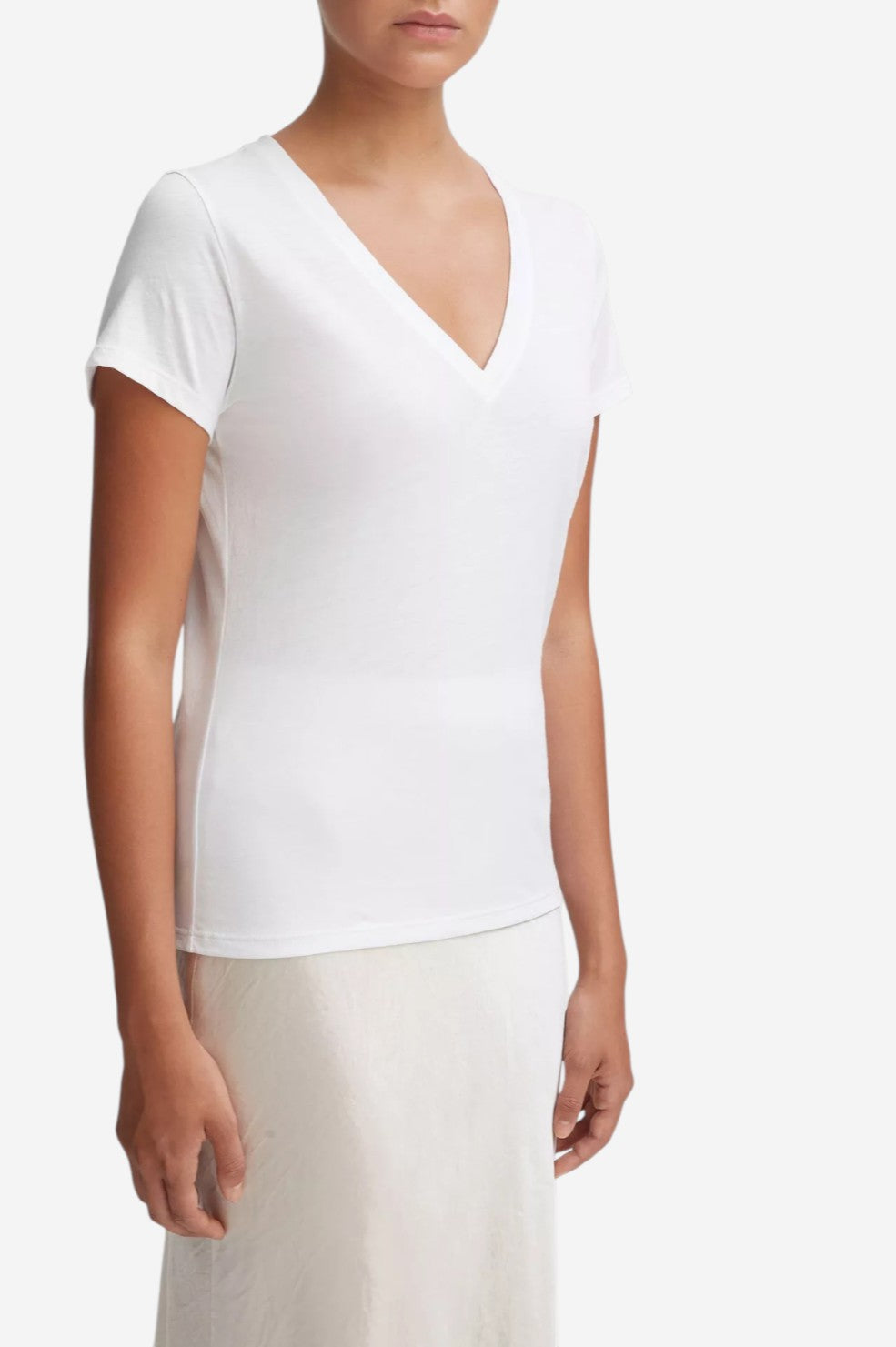 Essential Pima Cotton V-Neck T-Shirt - Optic White - Shop Yu Fashion