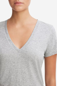 Essential Pima Cotton V-Neck T-Shirt - Heather Grey - Shop Yu Fashion