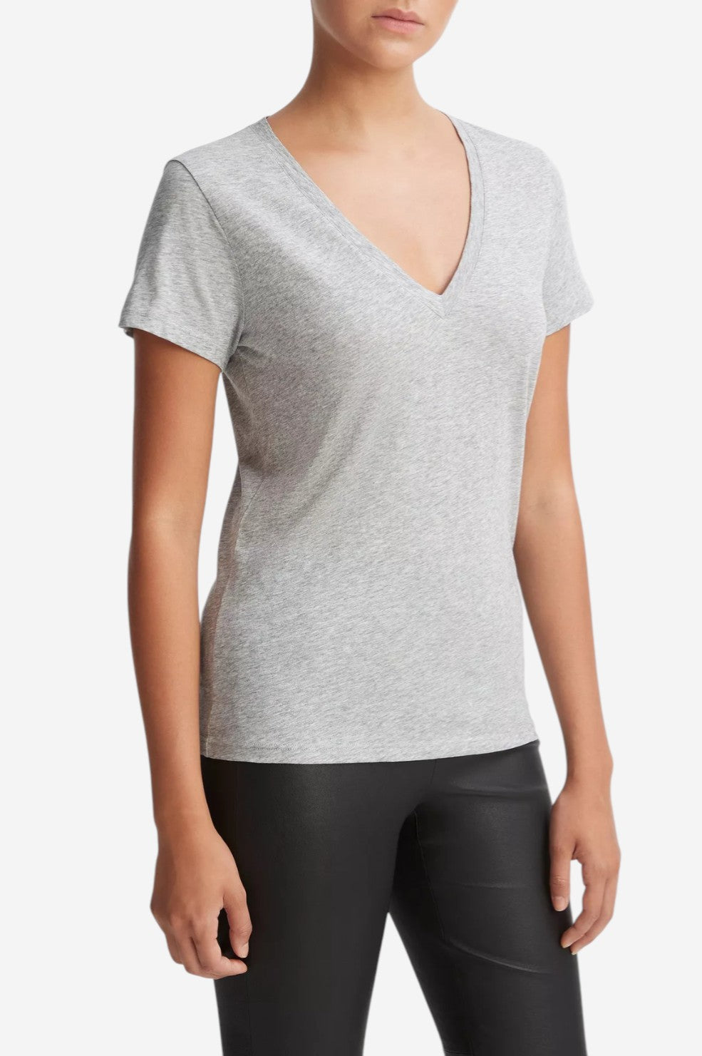 Essential Pima Cotton V-Neck T-Shirt - Heather Grey - Shop Yu Fashion