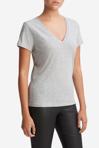 Essential Pima Cotton V-Neck T-Shirt - Heather Grey - Shop Yu Fashion