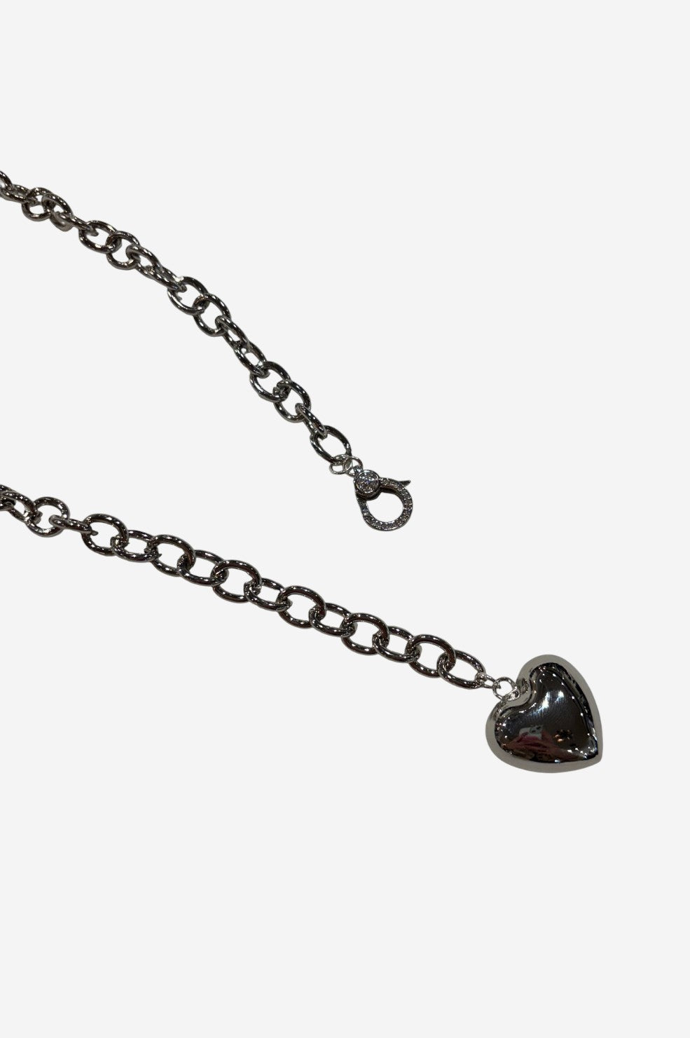 Link Chain Puffy Heart Necklace - Silver