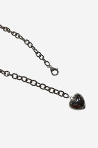 Link Chain Puffy Heart Necklace - Silver