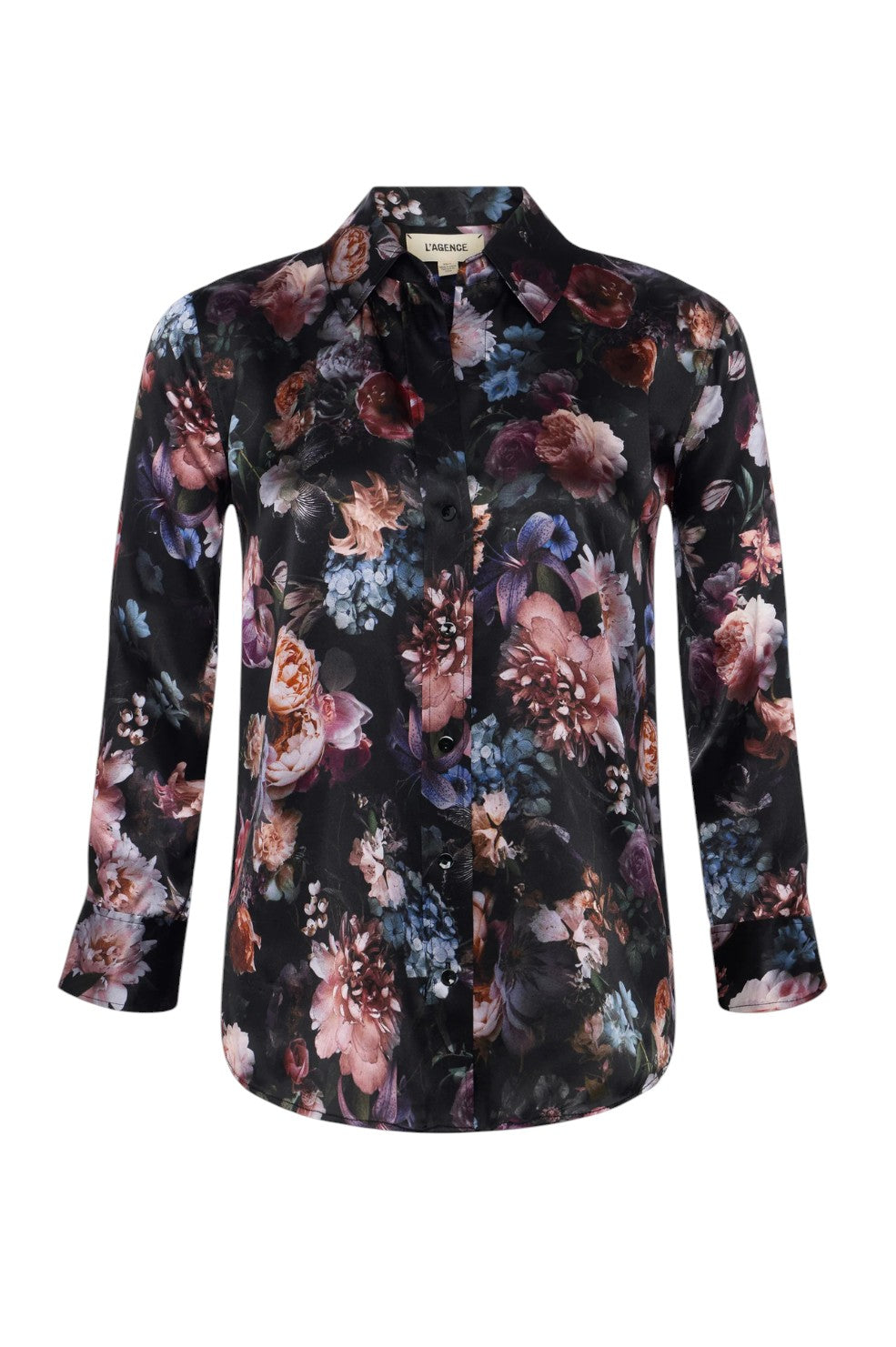 Dani Silk Blouse - Black Multi Vintage Oil Flower - Shop Yu Fashion