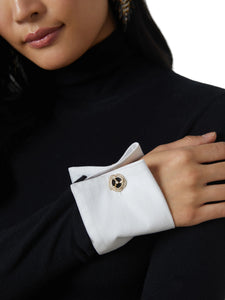 Flora Poplin Cuff Turtleneck - Black/White