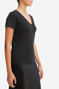 Essential Pima Cotton V-Neck T-Shirt - Black - Shop Yu Fashion