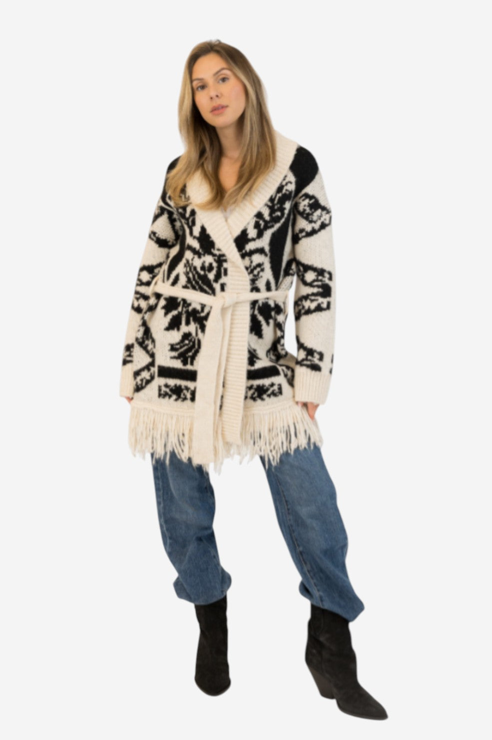 Zane Cardigan - Beige/Black - Shop Yu Fashion