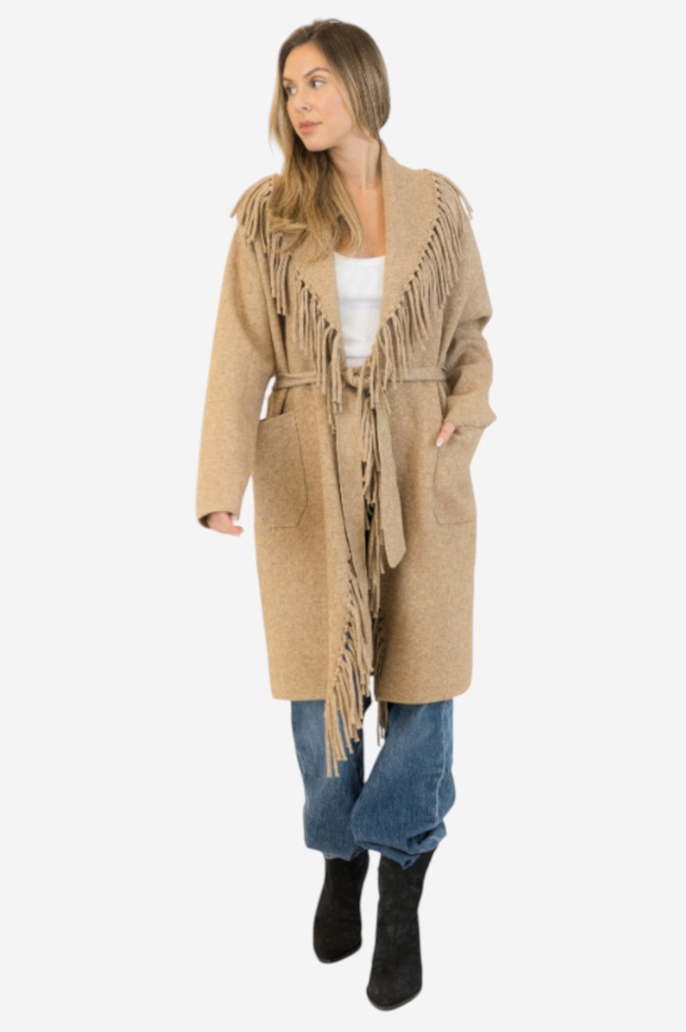 Ziggy Fringe Coat - Beige - Shop Yu Fashion