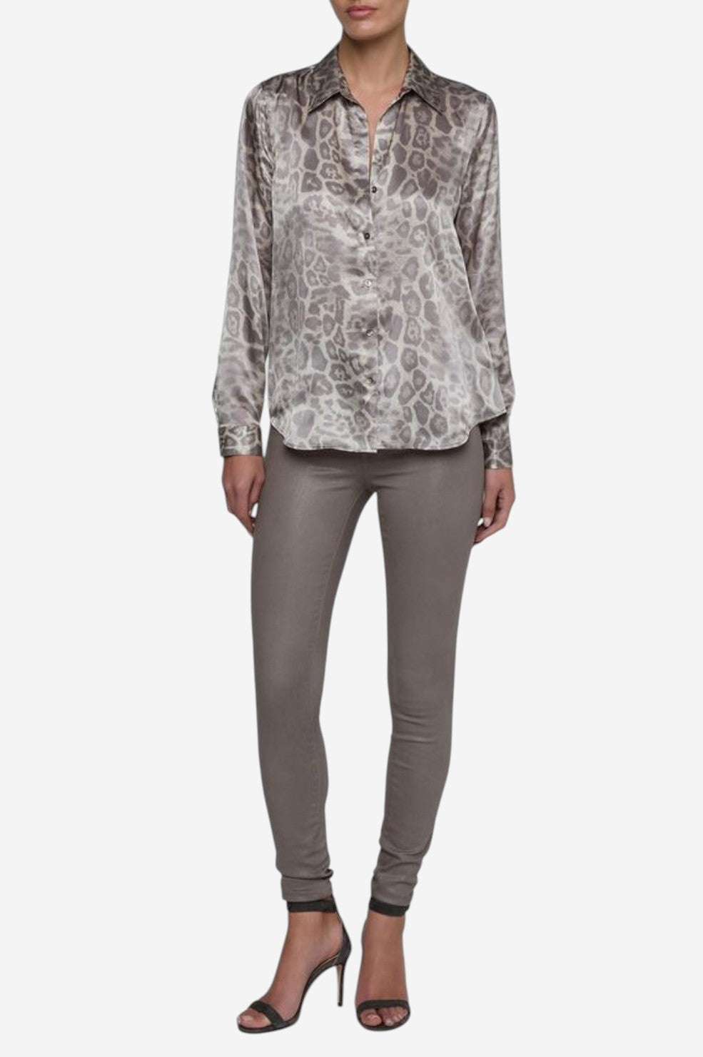 Tyler Silk Blouse - Grey Multi Leopard