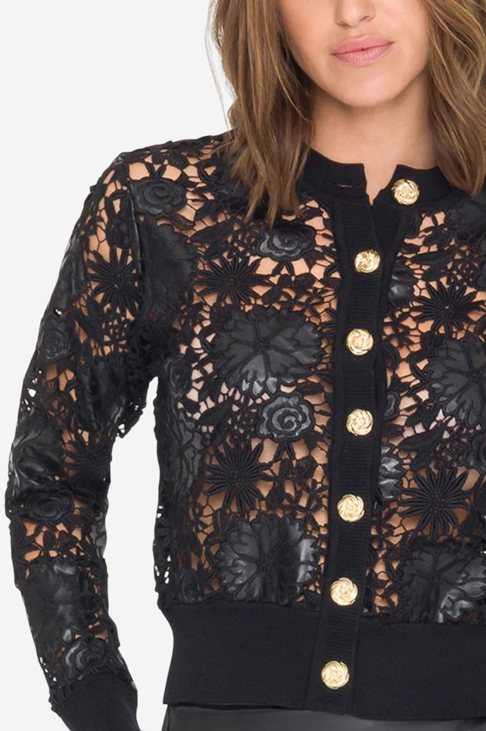 Erin Vegan Leather Lace Cardigan - Black