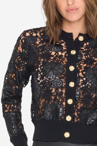 Erin Vegan Leather Lace Cardigan - Black