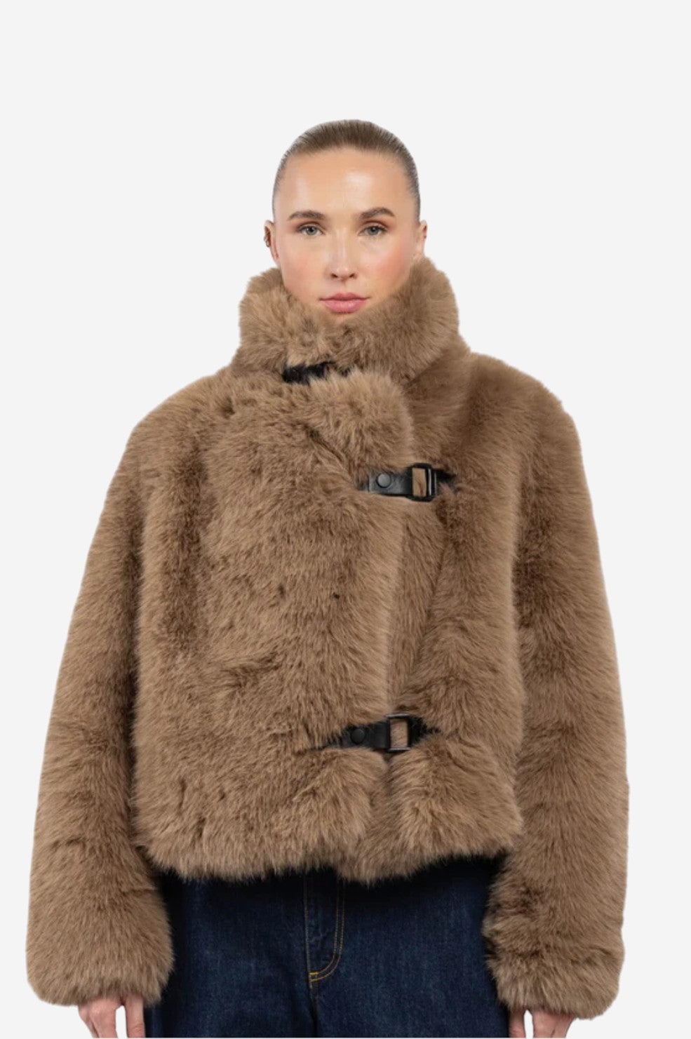 Roy Toggle Faux Fur Jacket - Tobacco Brown