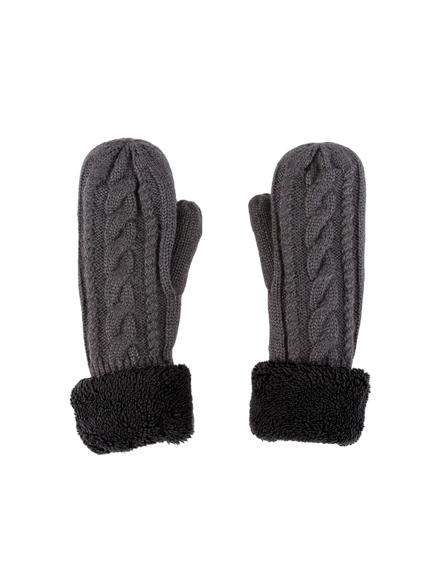 Sherpa Lined Cable Mittens - Grey