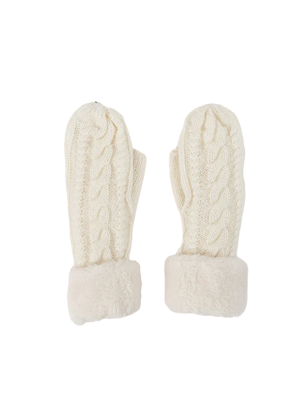 Sherpa Lined Cable Mittens - Cream