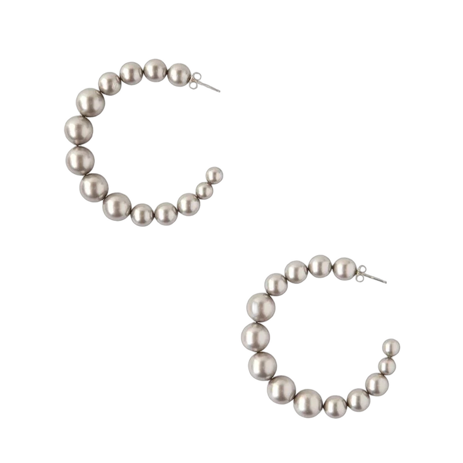 Multi Pearl Hoop Earrings - Platinum
