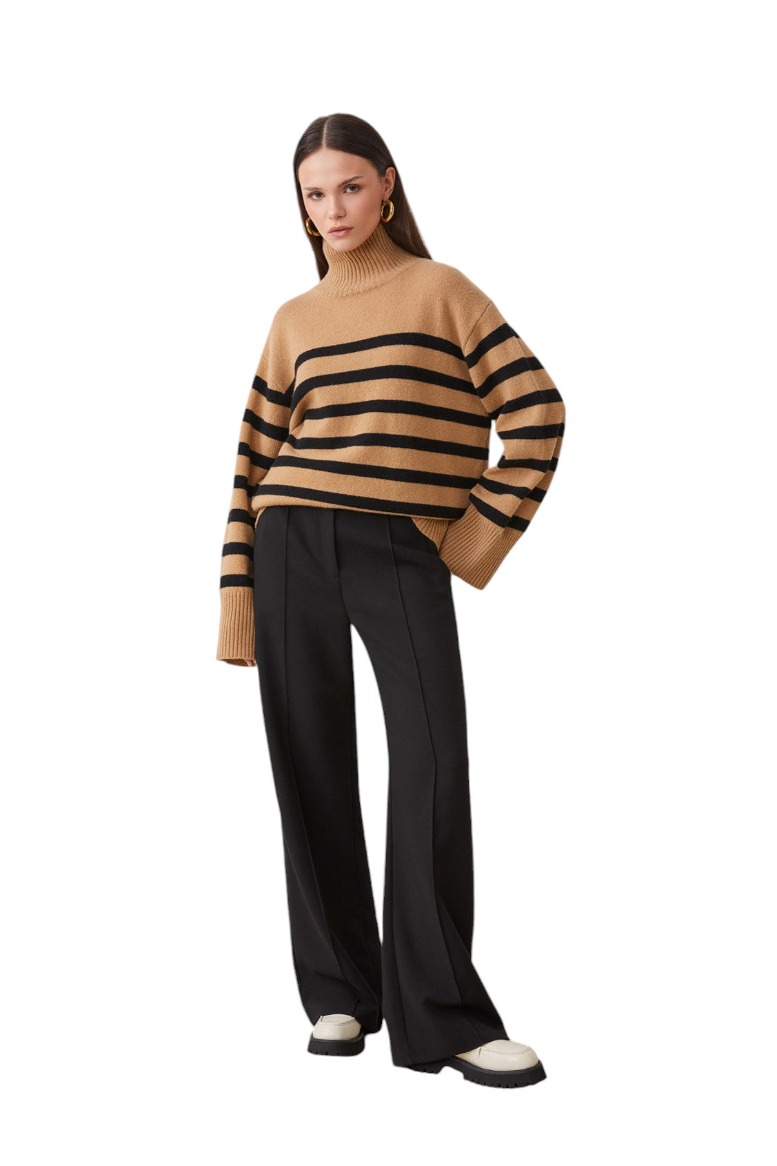 Palacio Sweater - Camel/Black Stripe - Shop Yu Fashion