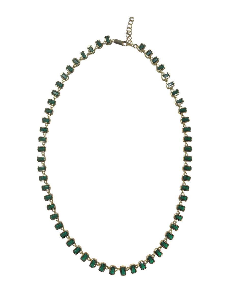 Emerald Cut Tennis Necklace - Green