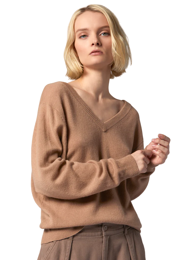 Lilou V-Neck Cashmere Sweater Camel Tan – Shop Yu Fashion
