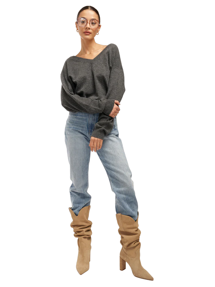 Lilou V-Neck Cashmere Sweater - Heather Grey - Shop Yu Fashion