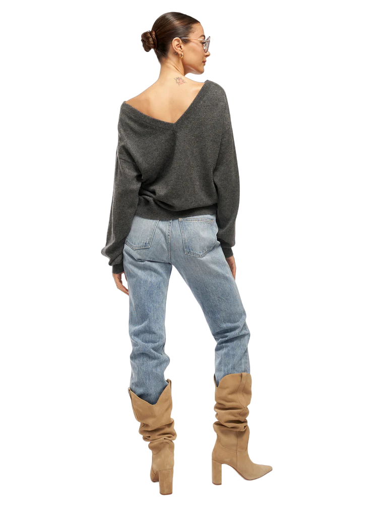Lilou V-Neck Cashmere Sweater - Heather Grey - Shop Yu Fashion