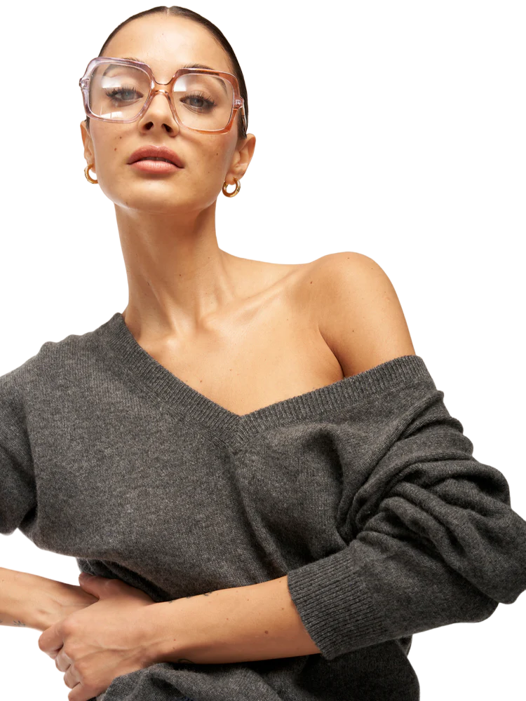 Lilou V-Neck Cashmere Sweater - Heather Grey - Shop Yu Fashion