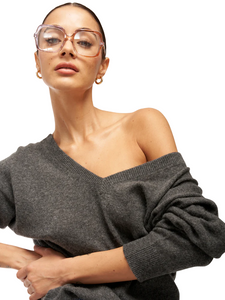 Lilou V-Neck Cashmere Sweater - Heather Grey