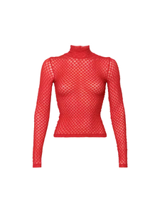 Mesh Lace Turtleneck - Red