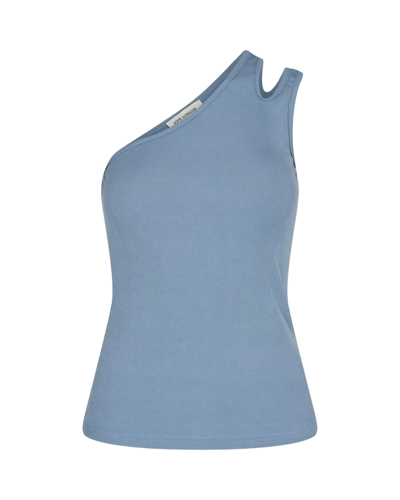 One Shoulder Slit Tank - Blue – Shop Yu Fashion