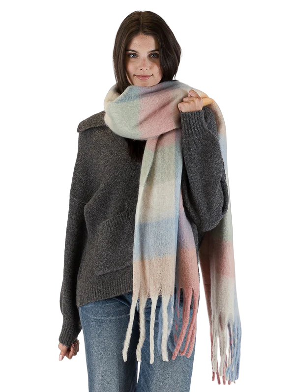 Check Scarf - Coral/Blue