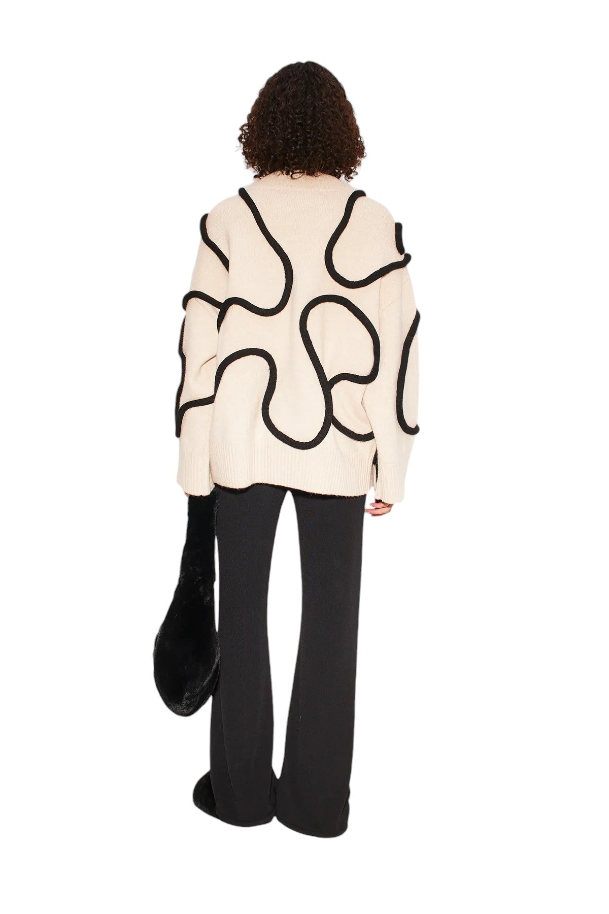 Leith Squiggle Knit Sweater - Cream/Black - Shop Yu Fashion