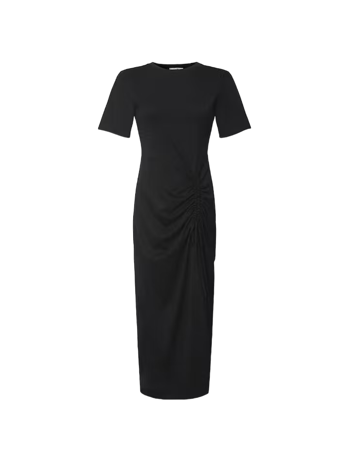 Ruched Front Tie Dress - Black