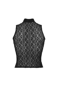 Sleeveless Mesh Mockneck Top - Black