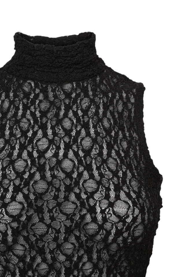 Sleeveless Mesh Mockneck Top - Black