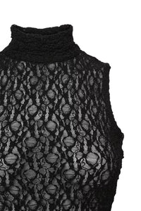 Sleeveless Mesh Mockneck Top - Black