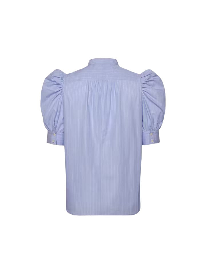 Ruched Puff Sleeve Shirt - Chambray Blue
