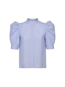 Ruched Puff Sleeve Shirt - Chambray Blue