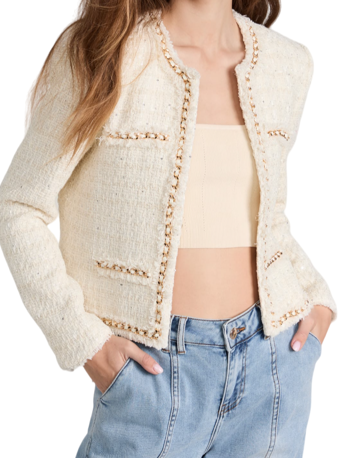 Serena Chain Tweed Jacket - Cream