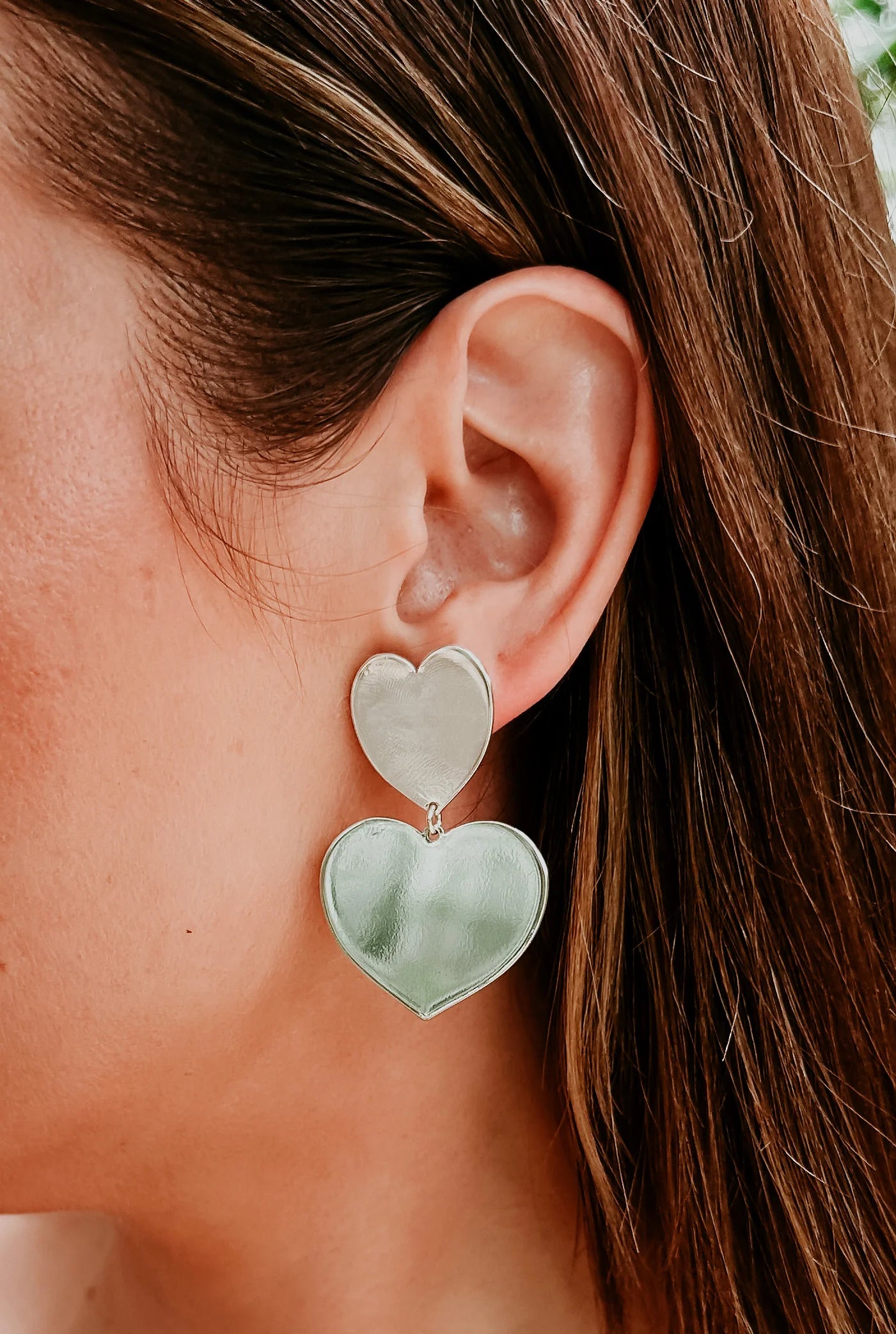 Double Heart Earrings - Silver - Shop Yu Fashion