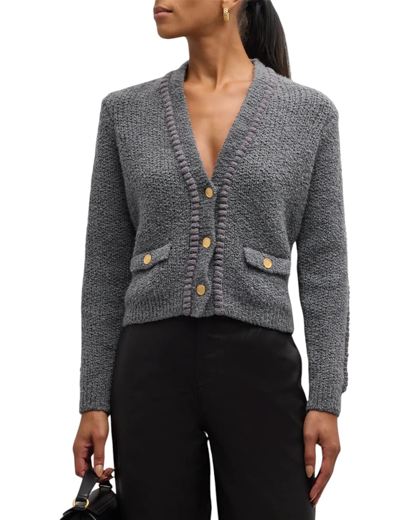 Double Pocket Cropped Caridgan - Pewter - Shop Yu Fashion