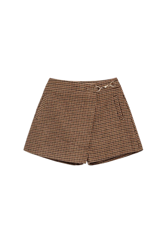 Banny Skort - Taupe Houndstooth - Shop Yu Fashion