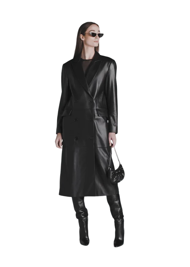 Aggie Coat - Black Leather
