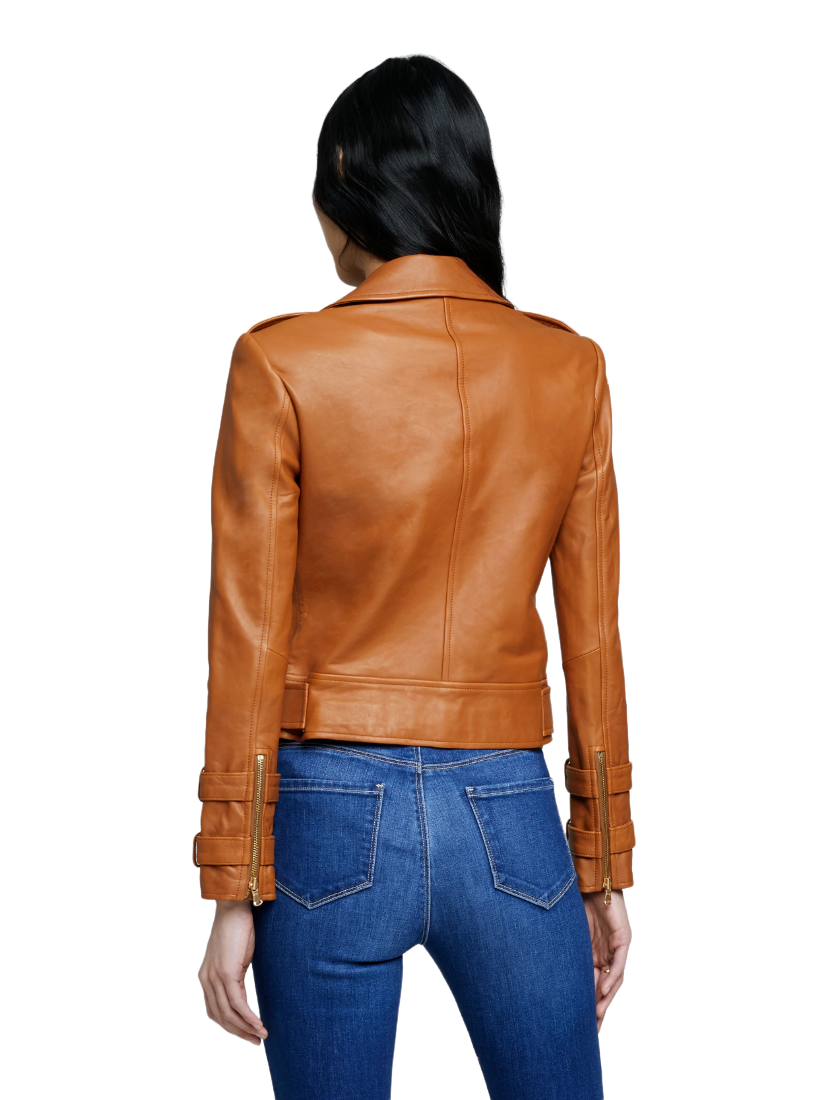 Billie Belted Leather Jacket - Cognac - Shop Yu Fashion