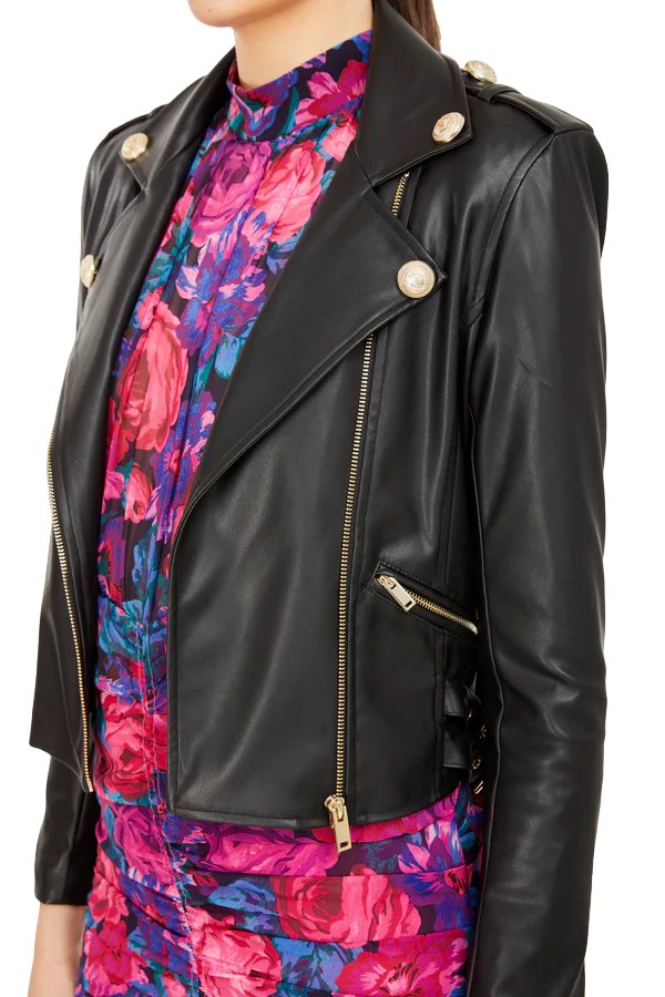 Diana Vegan Leather Moto Jacket - Black - Shop Yu Fashion